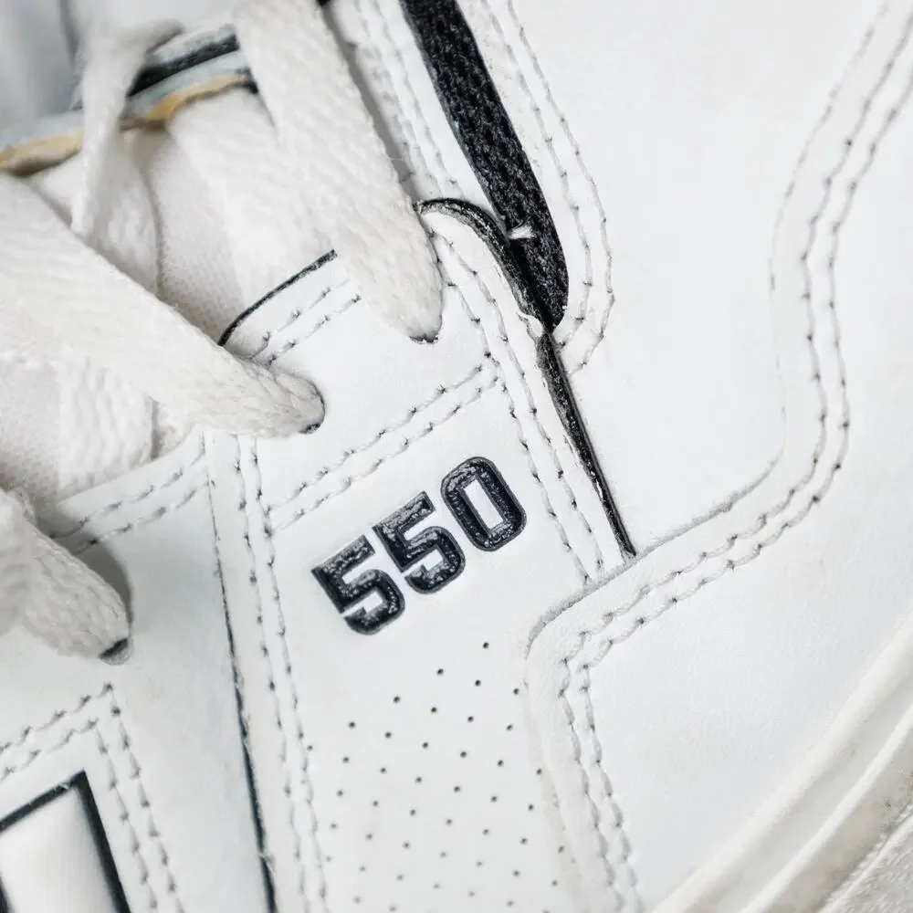 New Balance 550 White Black Leather Oreo Retro Sneakers Mens Size 8 Womens 9.5